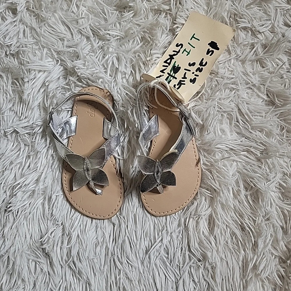 Gap Kids Baby Toddler Girl's Silver Butterfly Detail Sandals - 5